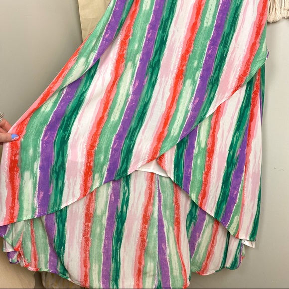 Lulu's Brushstroke of Luck Green Purple Red Pink Watercolor Midi Dress Medium - Picture 5 of 15
